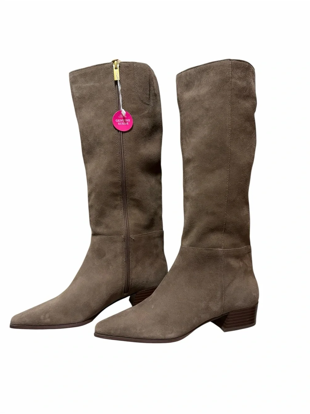 Vince Camuto Genuine Suede Knee High Boots Taupe Pointed Toe Sz 9 NWT NWOB